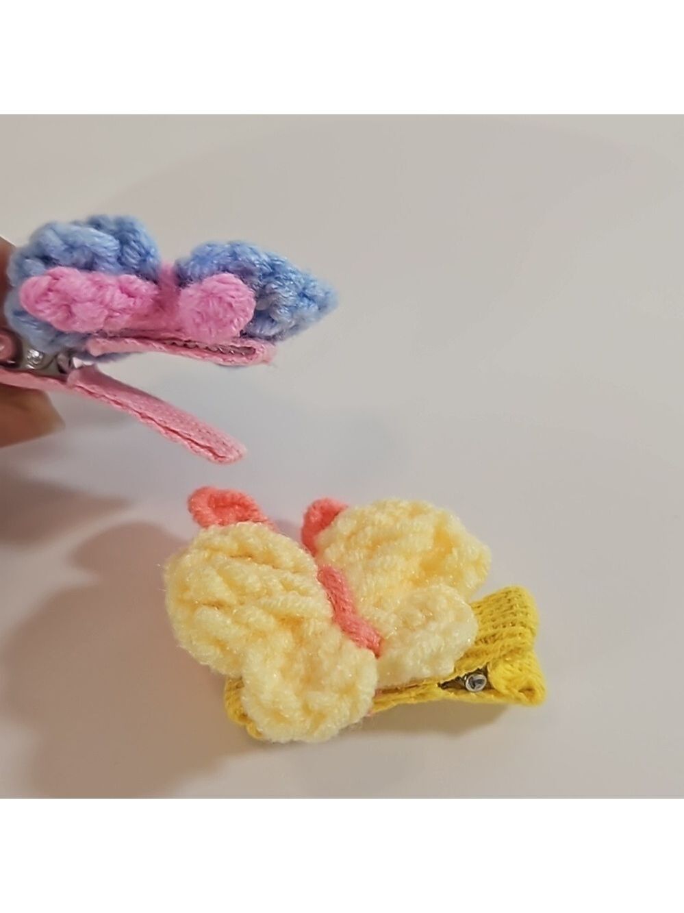 Hand Crafted Hand Knit Crochet Butterfly Hair Clip blue-yellow 1" Alligator clip - Picture 16 of 17